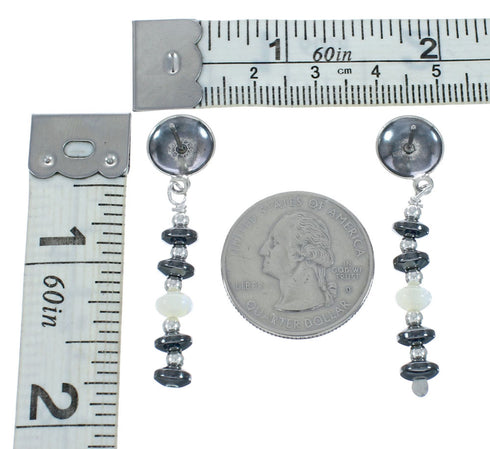 Hematite Navajo Sterling Silver Bead Post Dangle Earrings X10158